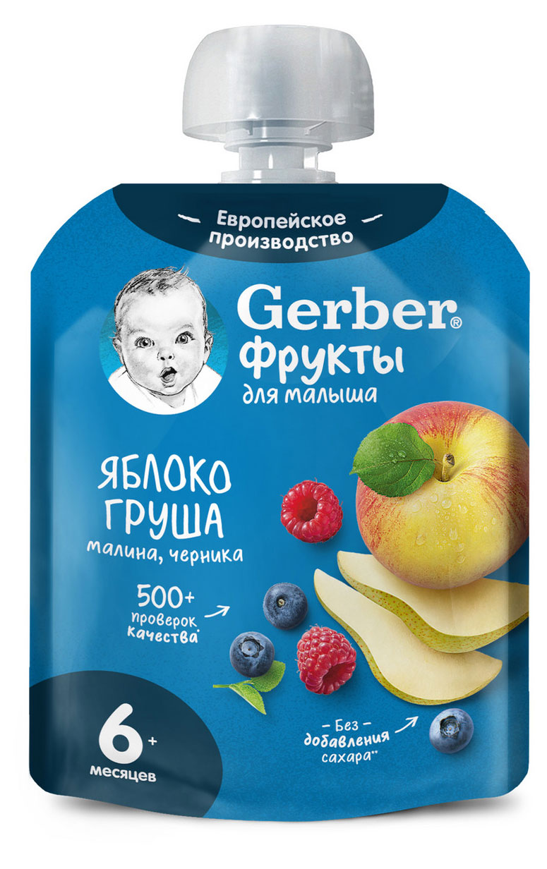 

Пюре фруктовое Gerber Яблоко груша малина черника с 6 мес., 90 г