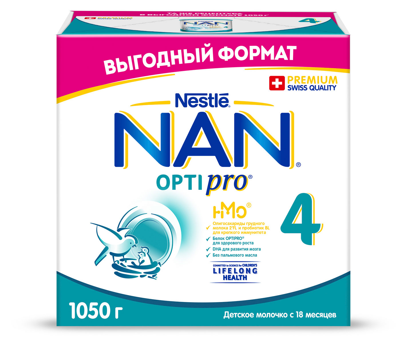 Смесь сухая молочная NAN 4 Optipro для роста иммунитета и развития мозга с 18 мес., 1050 г