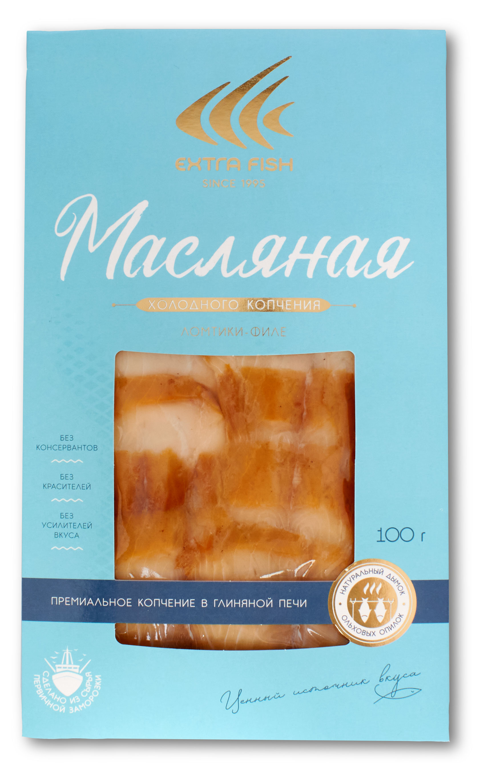 Рыба масляная Extra Fish холодного копчения ломтики, 100 г