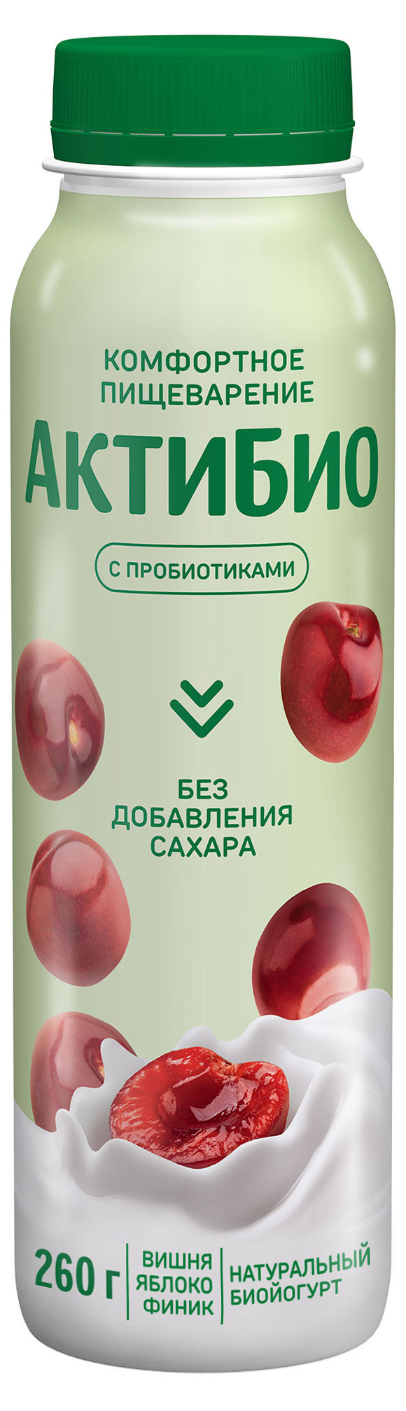 Йогурт питьевой «АктиБио» с яблоком вишней и фиником без сахара 1,5% БЗМЖ 260 г