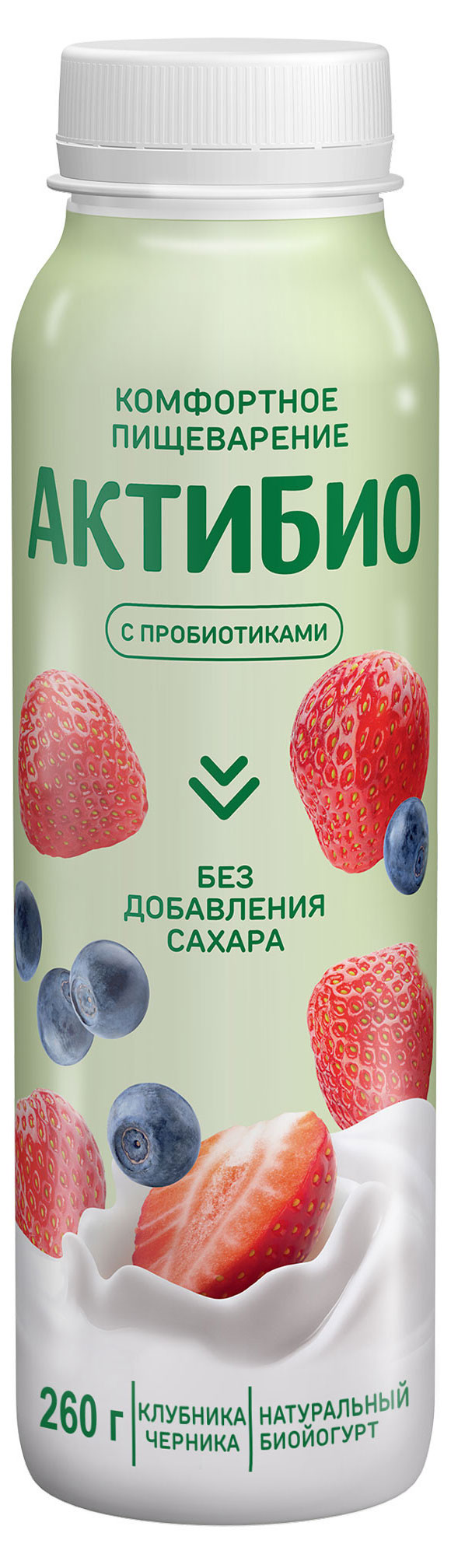 Йогурт питьевой «АктиБио» с яблоком клубникой и черникой без сахара 1,5% БЗМЖ 260 г