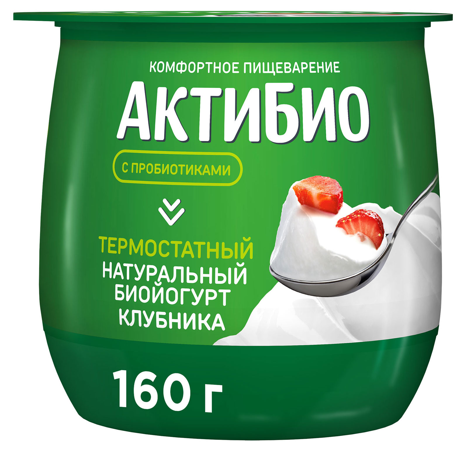 АктиБио | Йогурт «АктиБио» термостатный с клубникой 1,7% БЗМЖ 160 г