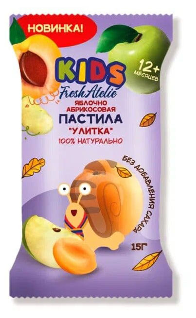 Fresh Atelie | Пастила для детей раннего возраста Fresh Atelie KIDS Яблочно-Абрикосовая Улитка, 15 г