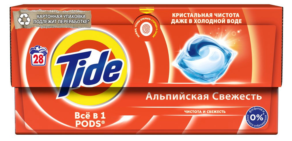 Tide | Капсулы для стирки Tide PODs Всё в 1 Альпийская Cвежесть, 28 шт