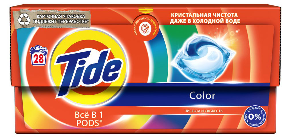 Tide | Капсулы для стирки Tide PODs Всё в 1 Color для цветного белья, 28 шт