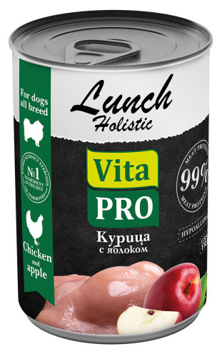 Корм консервированный для собак Vita Pro Lunch курица с яблоком, 400 г