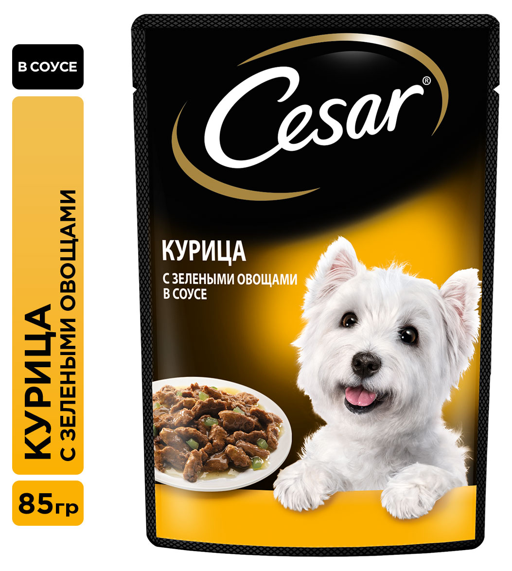 Cesar | Влажный корм для собак Cesar с курицей и зелеными овощами в соусе, 85 г