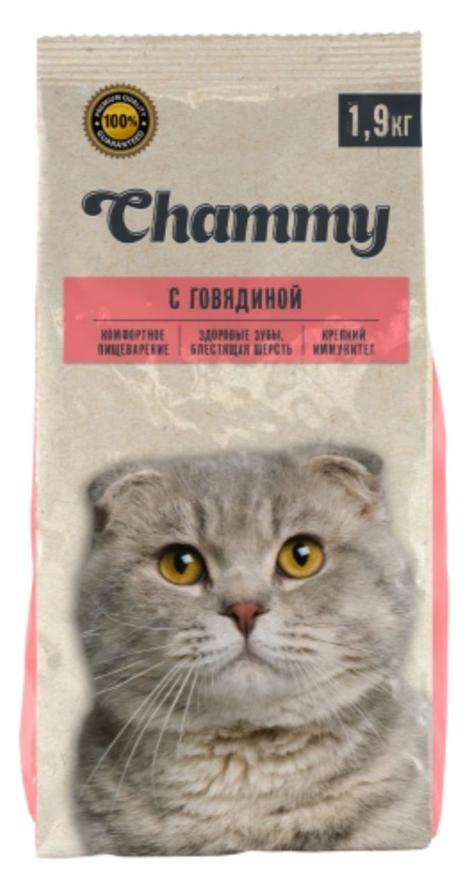 Сухой Сухой корм для кошек Chammy с говядиной, 1,9 кг
