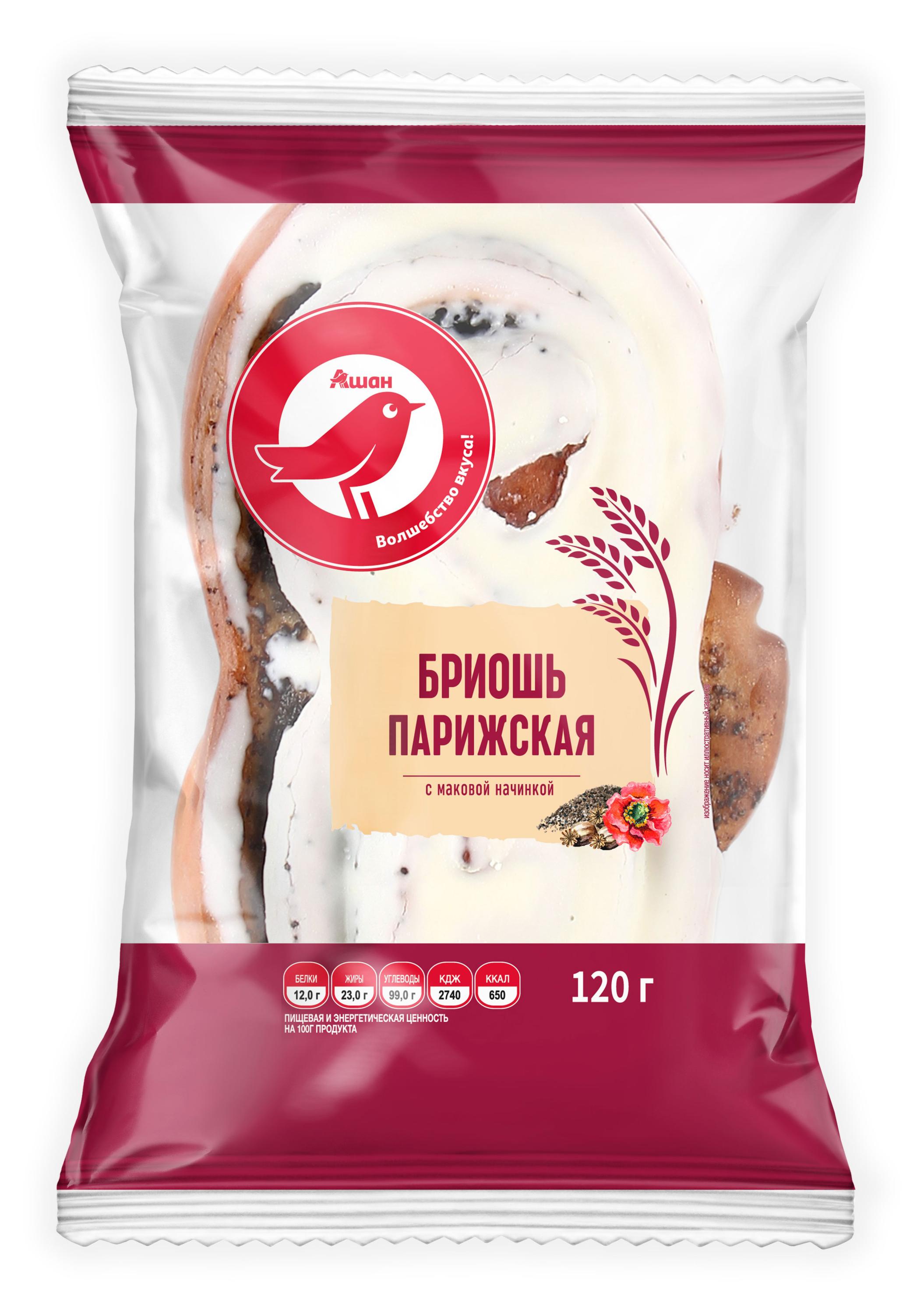 Бриошь АШАН Красная птица Парижская с маковой начинкой, 120 г