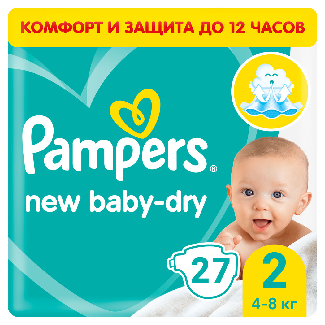Подгузники Pampers New Baby-Dry (4–8 кг) 2 размер, 27 шт