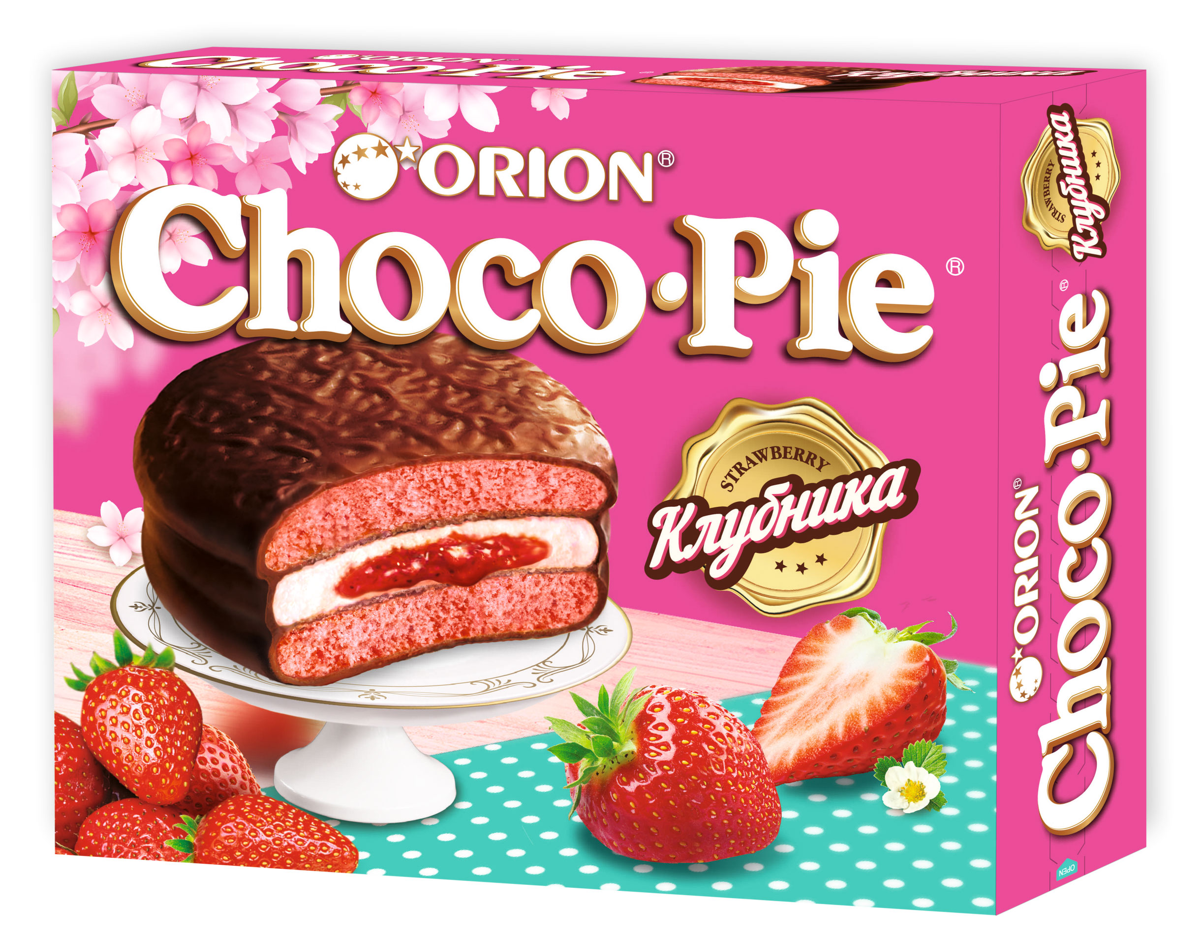 Orion | Печенье бисквитное Orion Choco-Pie Strawberry с клубникой, 360 г