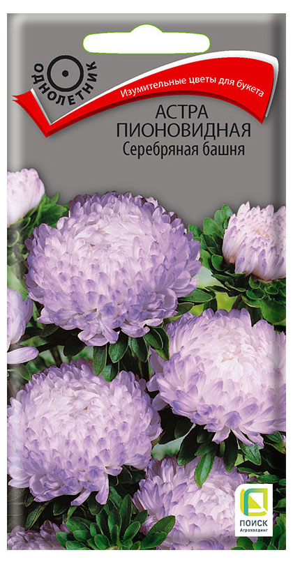 Семена «Поиск» Астра пионовидная Серебряная башня, 0,3 г