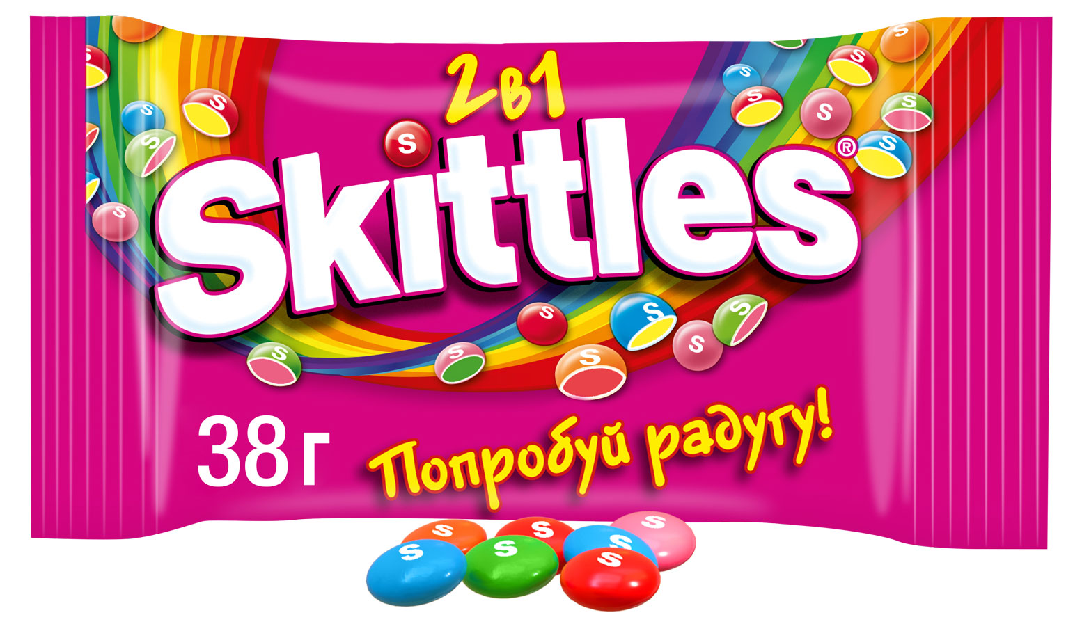 Драже Skittles 2в1 в разноцветной сахарной глазури, 38 г