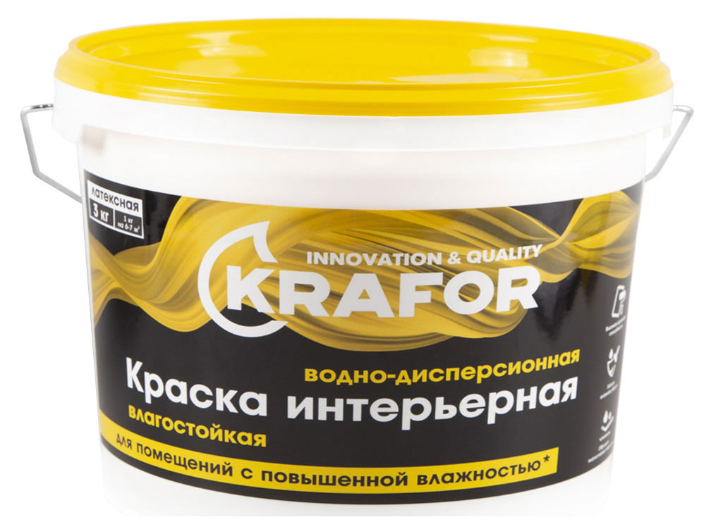 KRAFOR | Краска влагостойкая интерьерная KRAFOR белая, 3 кг