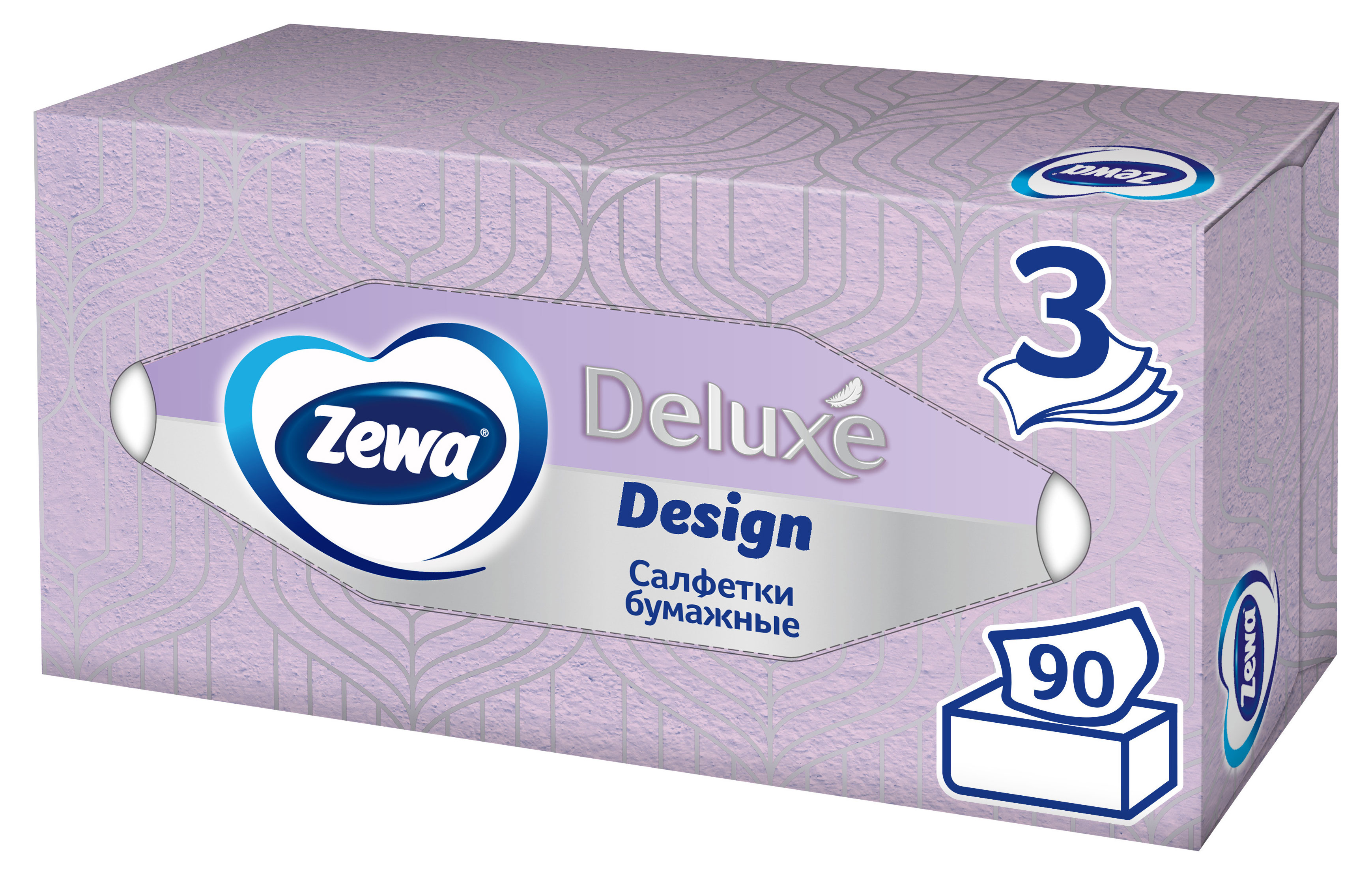 Салфетки бумажные в коробке Zewa Deluxe Design, 3 слоя, 90 шт