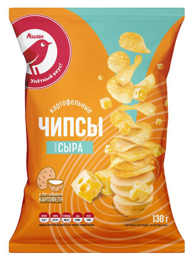 Чипсы АШАН Красная птица картофельные со вкусом сыра, 130 г