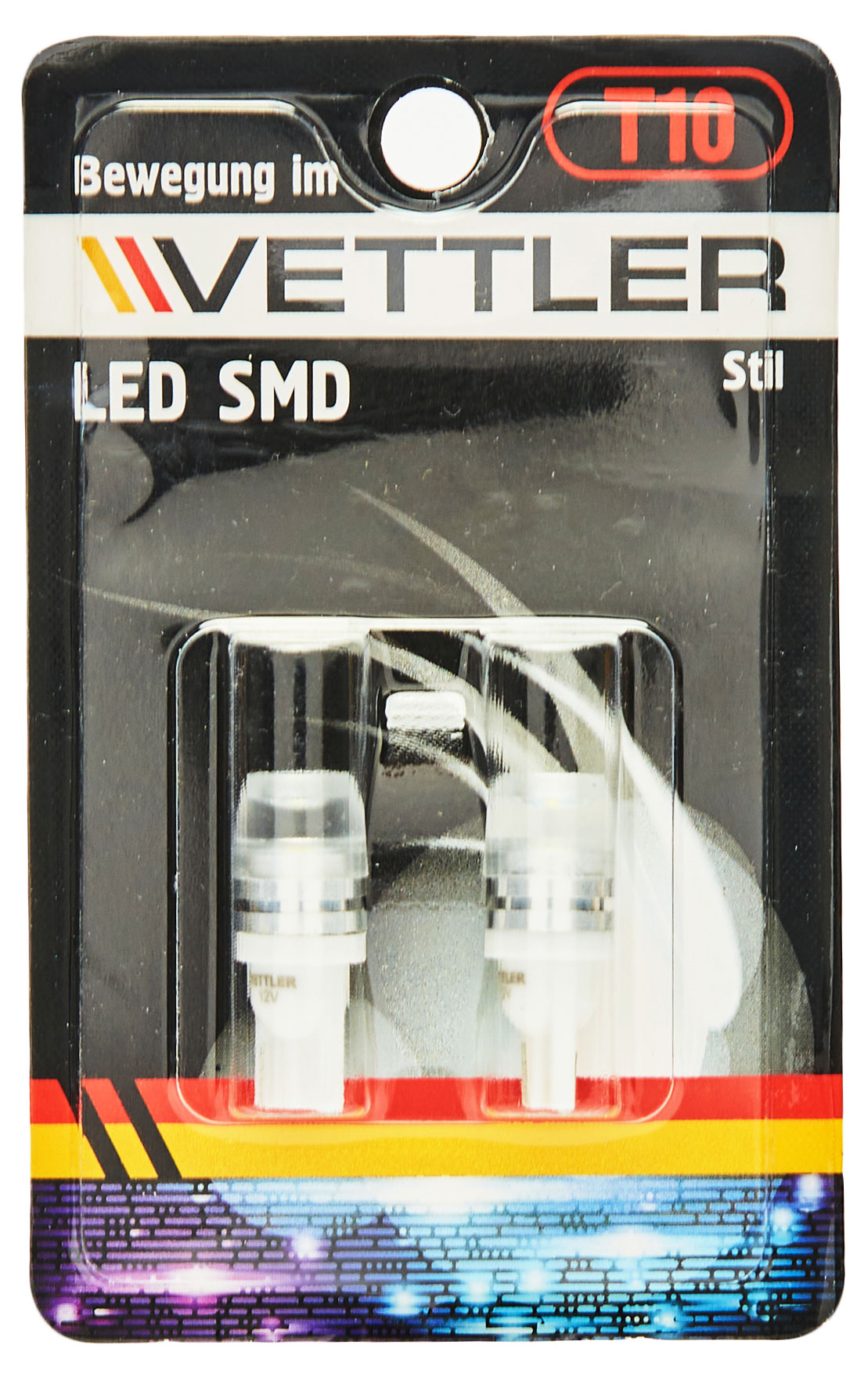 Vettler | Лампа диодная Vettler 12V T10-1HP линза 90 люмен белая, 2 шт