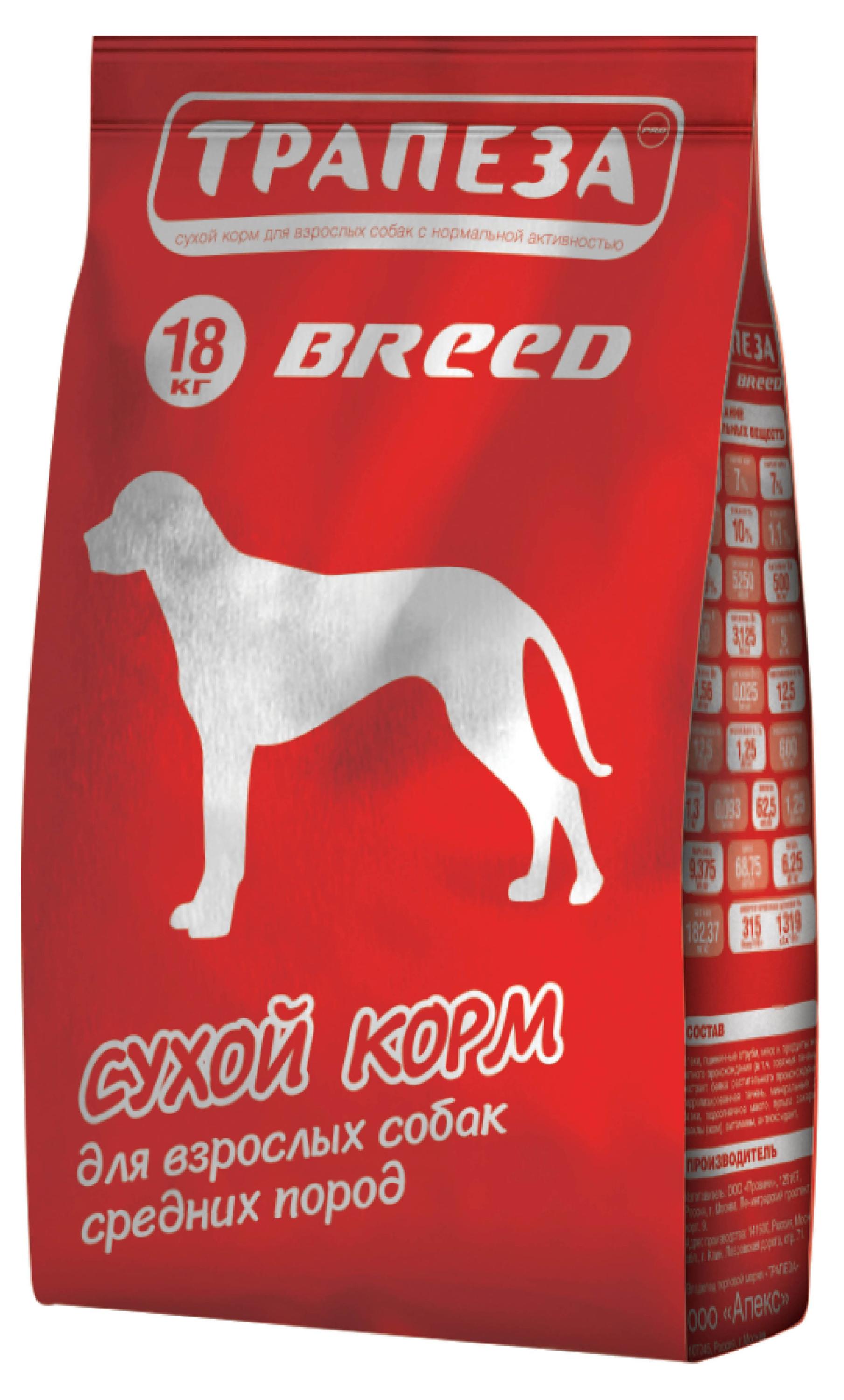 

Сухой корм для собак средних пород Трапеза Breed с говядиной, 18 кг