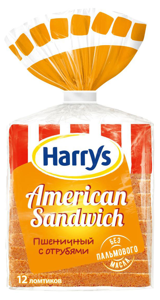 Harry's | Хлеб пшеничный Harry's American Sandwich для сандвичей и тостов с отрубями нарезка, 515 г