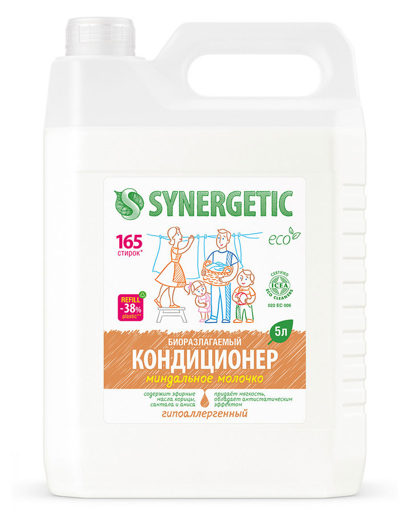 Кондиционер-ополаскиватель для белья Synergetic Миндальное молочко, 5 л