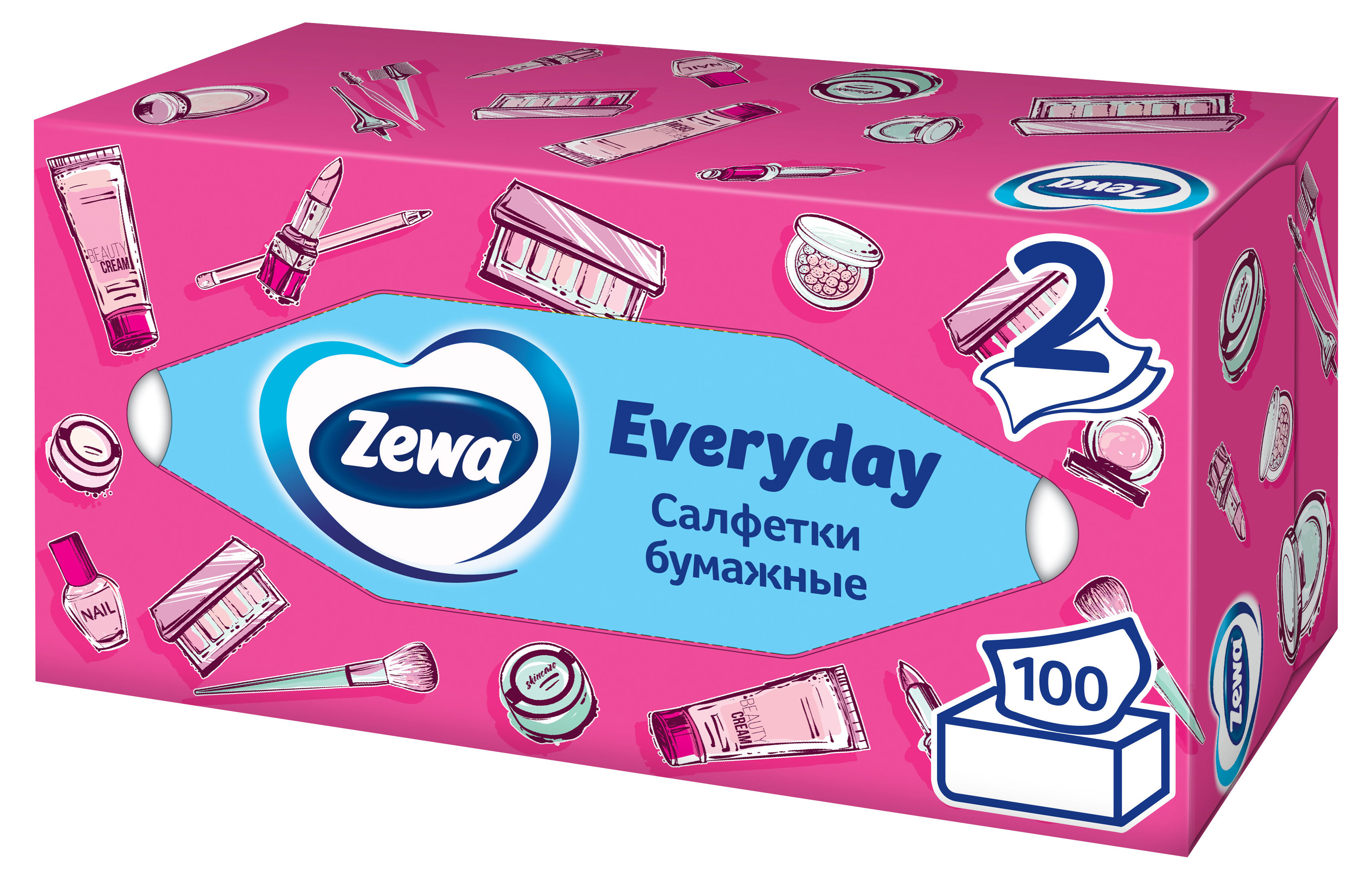 Салфетки бумажные в коробке Zewa Everyday, 2 слоя, 100 шт