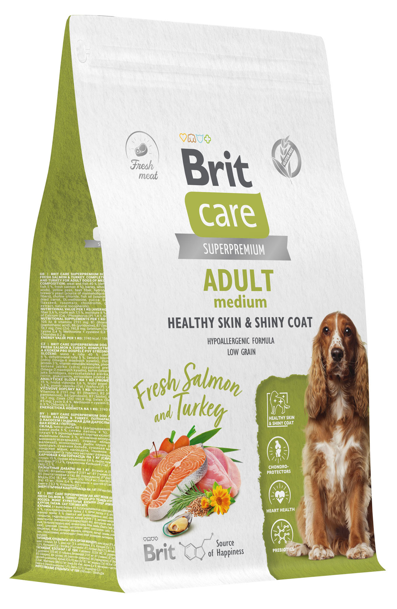 Корм сухой для собак Brit Care Dog Adult M Healthy Skin&Shiny Coat индейка лосось, 3 кг