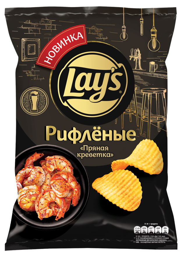 Чипсы картофельные Lay's рифленые со вкусом пряная креветка, 90 г