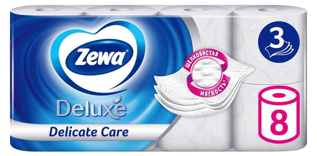 Туалетная бумага Zewa Deluxe Без аромата 3 слоя, 8 рулонов