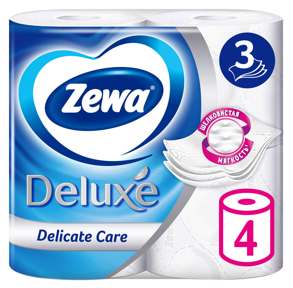 Туалетная бумага Zewa Deluxe Без аромата 3 слоя, 4 рулона