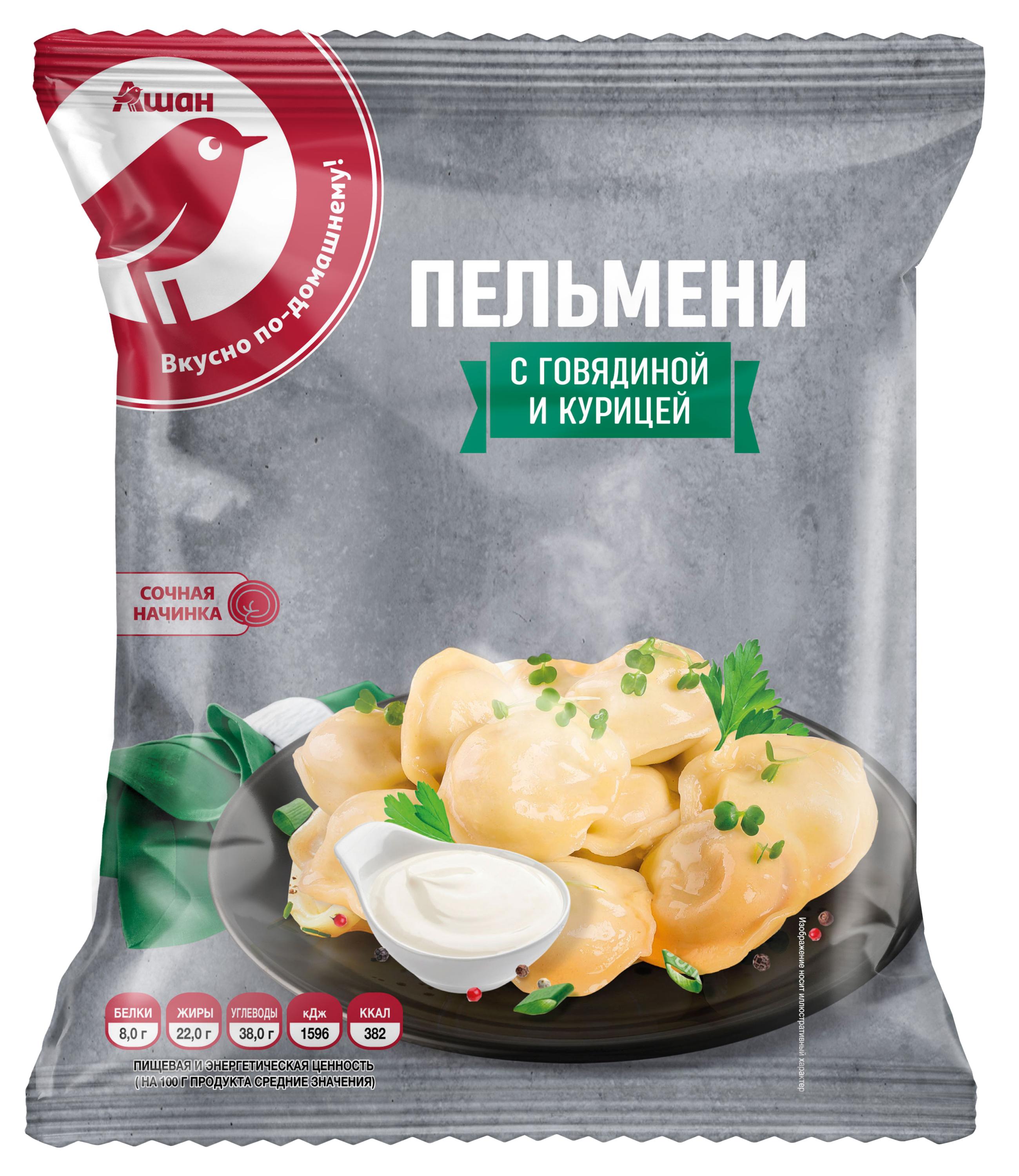 Пельмени АШАН Красная птица с говядиной и курицей, 800 г