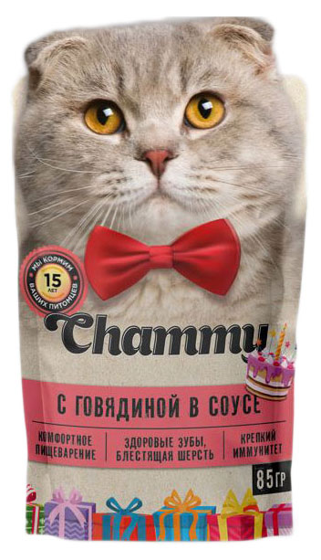Корм влажный для кошек Chammy с говядиной в соусе, 85 г