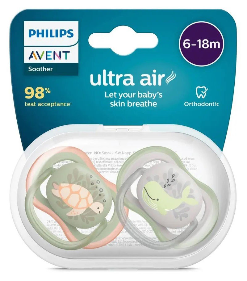 Пустышка Philips Avent Ultra Air Night SCF376/18 с футляром 6-18 мес., 2 шт