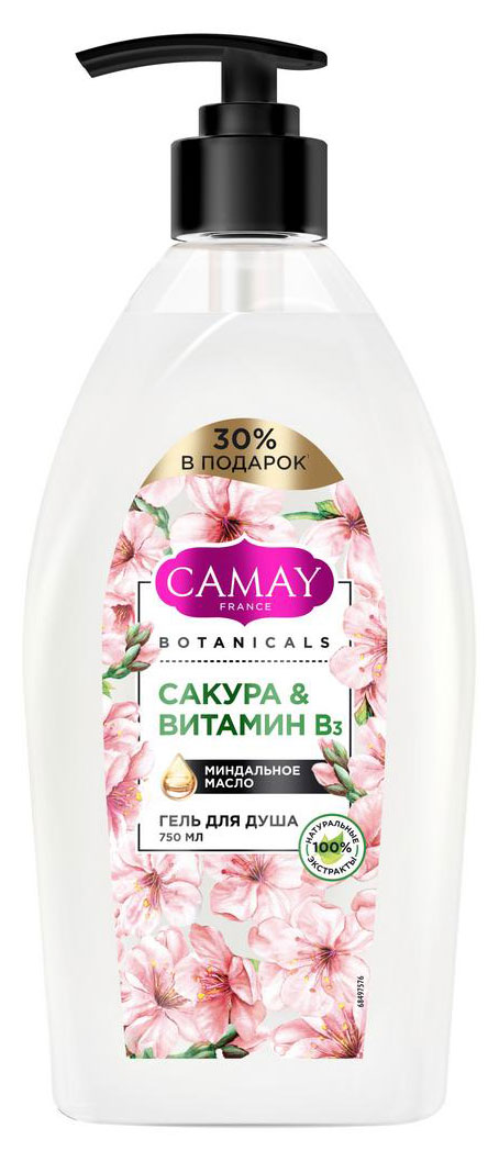 Гель для душа Camay Botanicals Японская сакура без парабенов, 750 мл