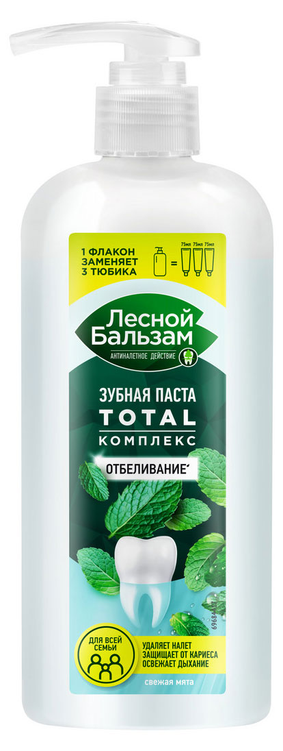 

Зубная паста для всей семьи Лесной Бальзам Total отбеливание свежая мята, 290 г