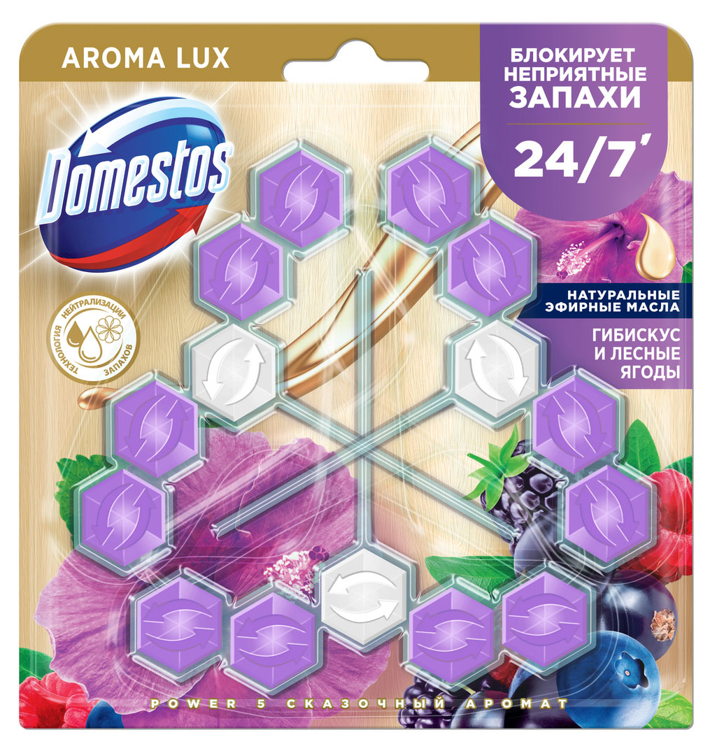 Подвесной блок для унитаза Domestos Power 5 Aroma Lux Сказочный аромат, 3x50 г