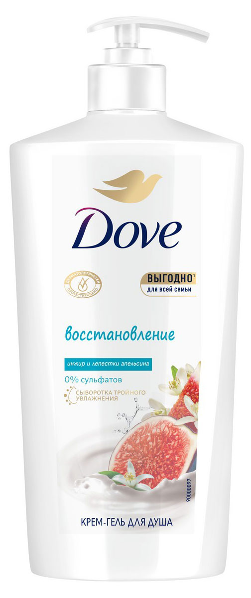 Крем-гель для душа Dove Бессульфатный инжир и лепестки апельсина с сывороткой тройного увлажнения, 610 мл