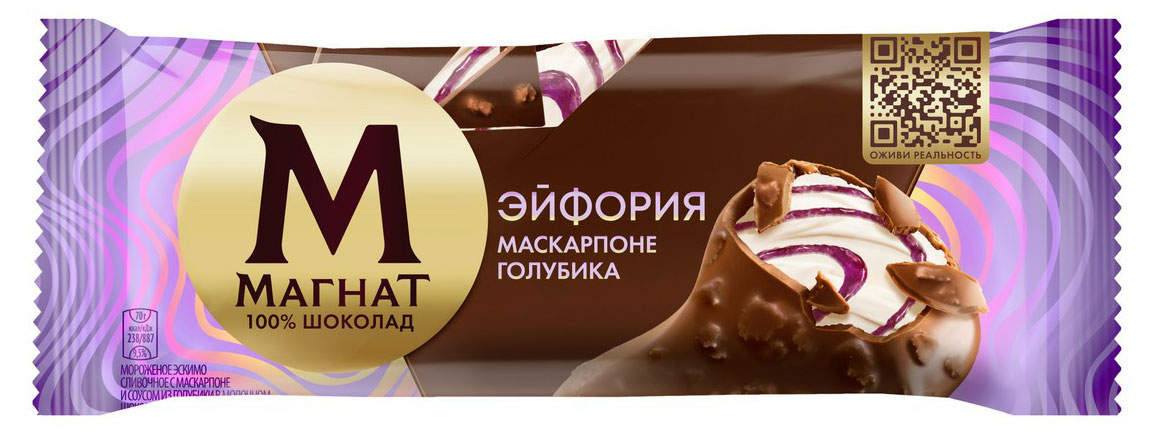 Мороженое эскимо «Магнат» в шоколаде Эйфория Маскарпоне-Голубика, 70 г