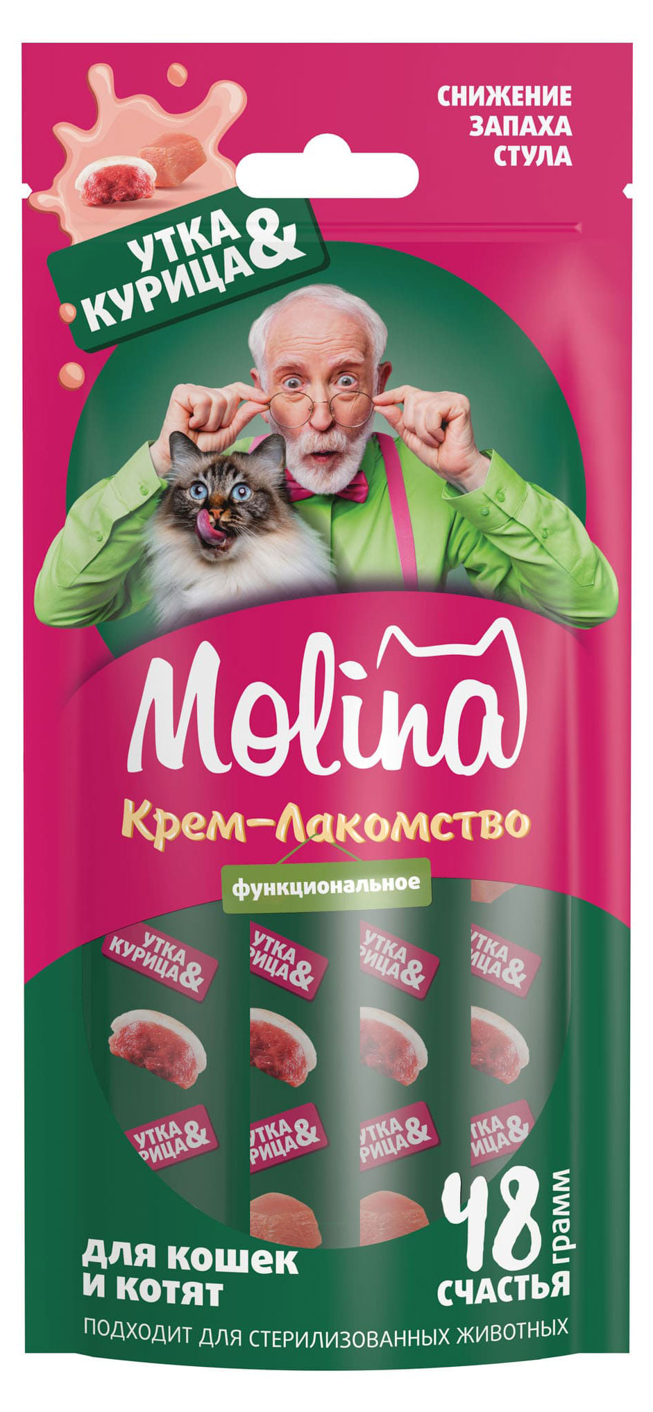 Крем-лакомство для кошек и котят Molina утка курица, 48 г