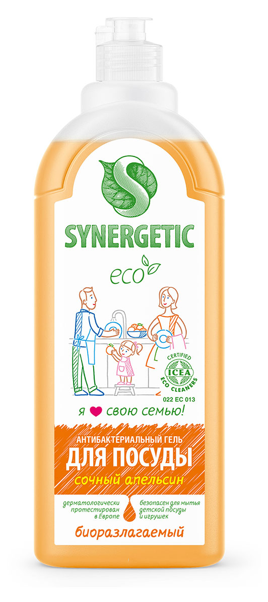 Средство для мытья посуды Synergetic Апельсин, 1 л