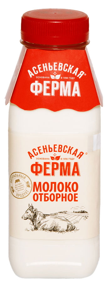 Молоко питьевое «Асеньевская ферма» отборное 3,4-6% БЗМЖ, 330 мл