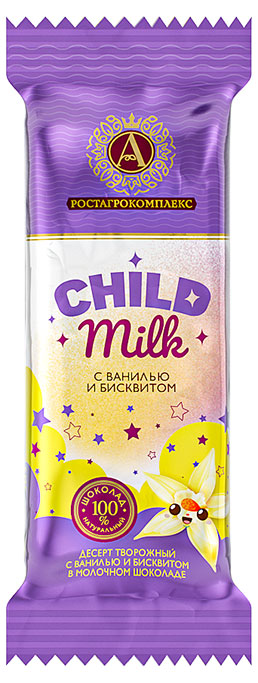 Десерт творожный глазированный «А.Ростагрокомплекс» CHILD Milk с ванилью и бисквитом 15% БЗМЖ, 40 г