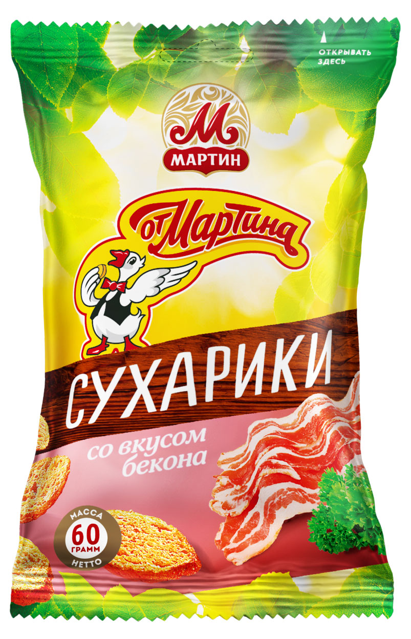 От Мартина | Сухарики пшенично-кукурузные «От Мартина» со вкусом бекон, 60 г