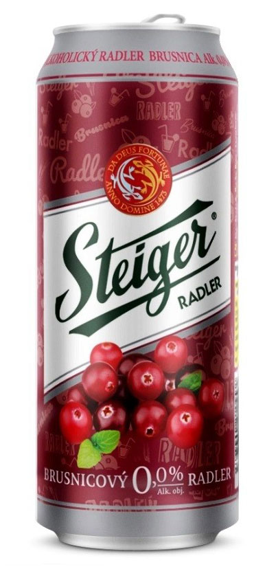 Напиток пивной Steiger Radler Brusnica безалкогольный фильтрованный осветлённый, 500 мл