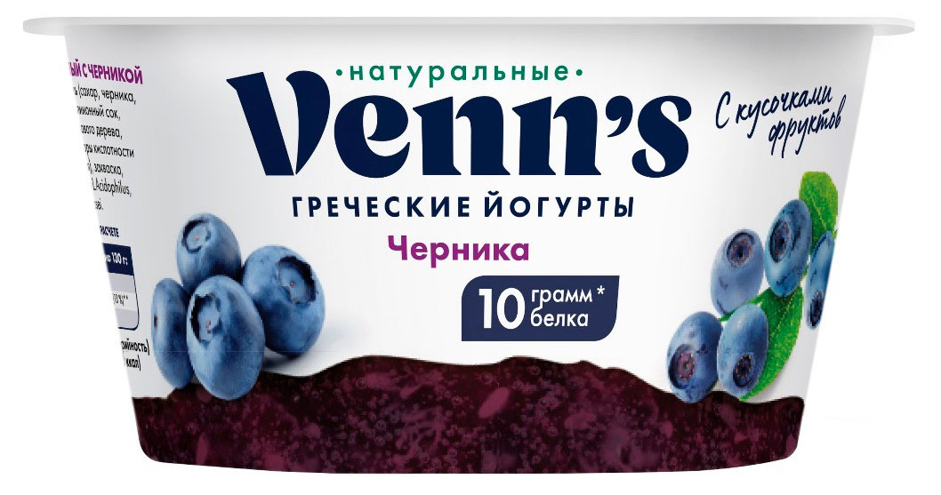 Йогурт греческий Venn`s с черникой 0,1% БЗМЖ, 130 г