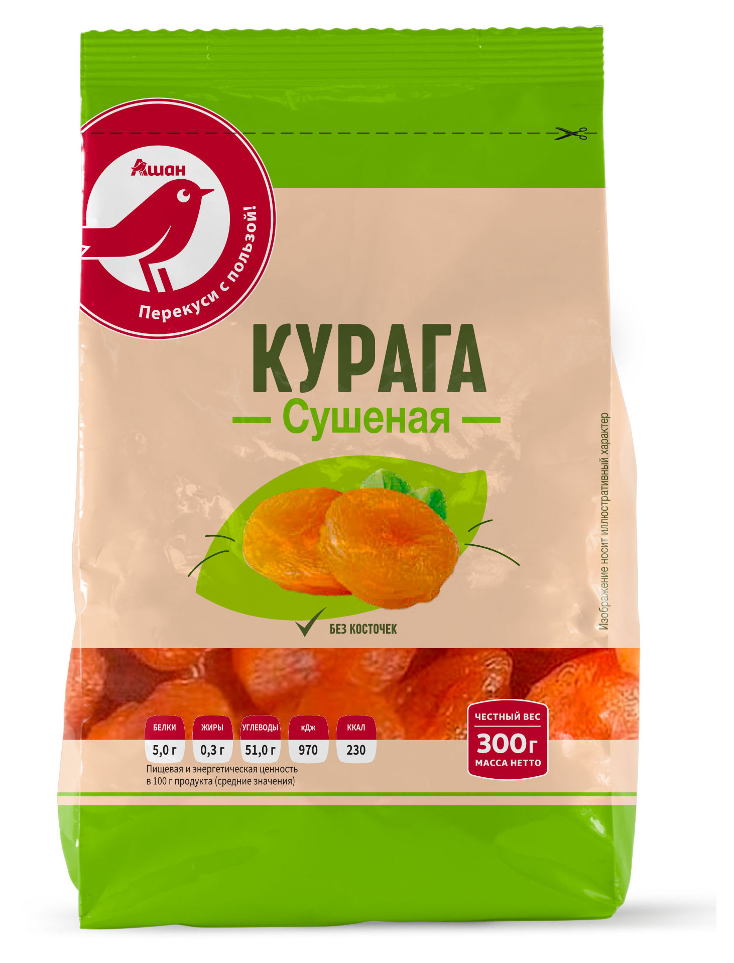 Курага АШАН Красная птица сушеная, 300 г