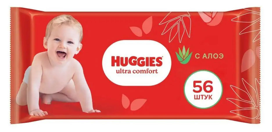 Влажные салфетки детские Huggies Ultra Comfort с алоэ с 0 мес., 56 шт