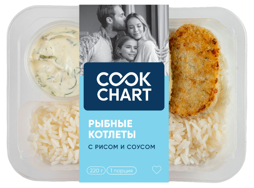 Cook Chart | Котлеты рыбные Cook Chart из фарша минтая с рисом отварным и соусом тартар, 220 г