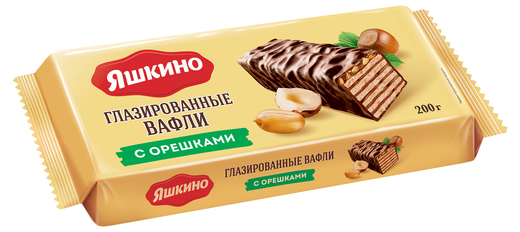 Вафли «Яшкино» глазированные с орешками, 200 г