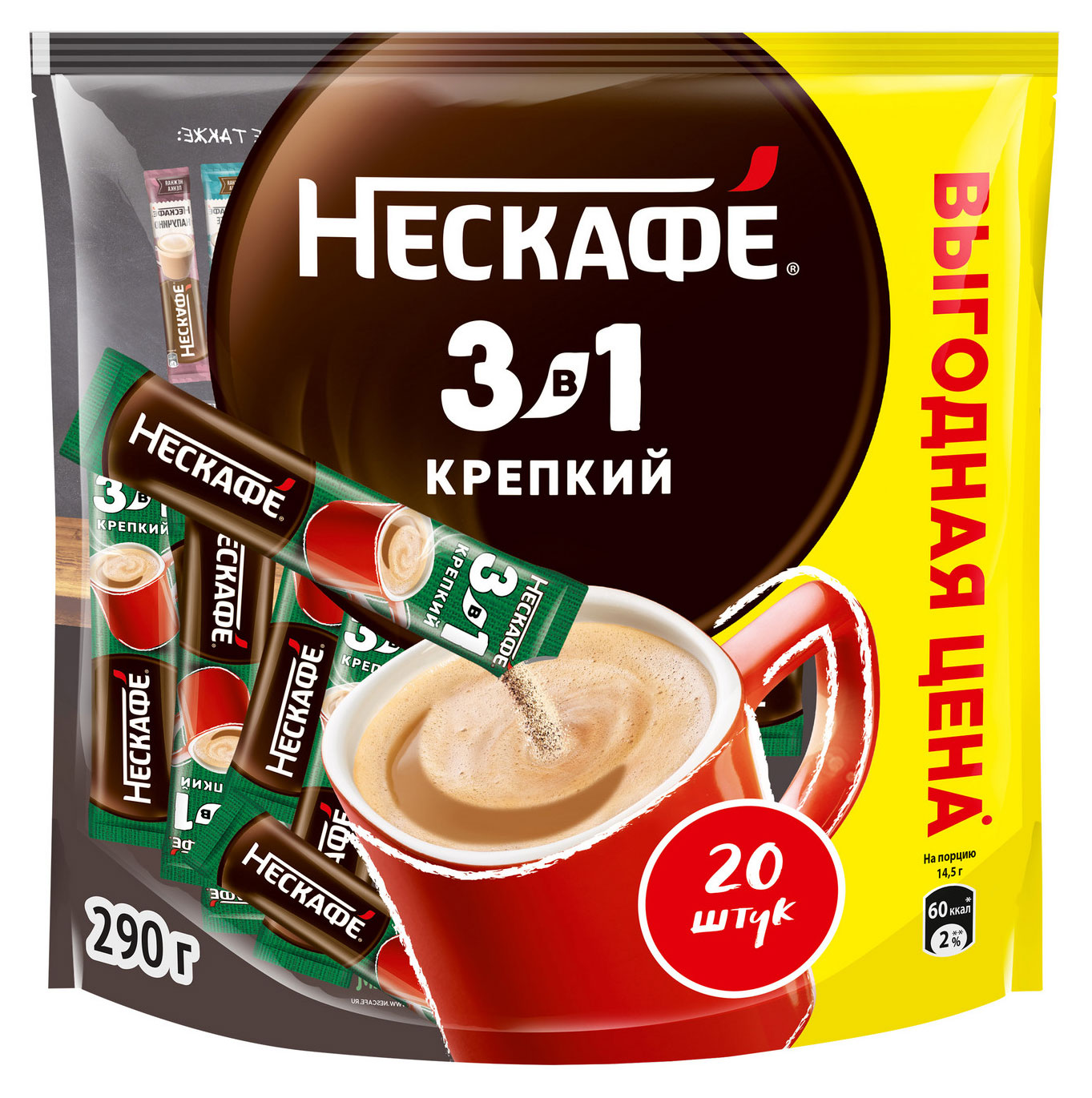 Кофейный напиток Nescafe растворимый 3в1 Крепкий, 20 x14,5 г