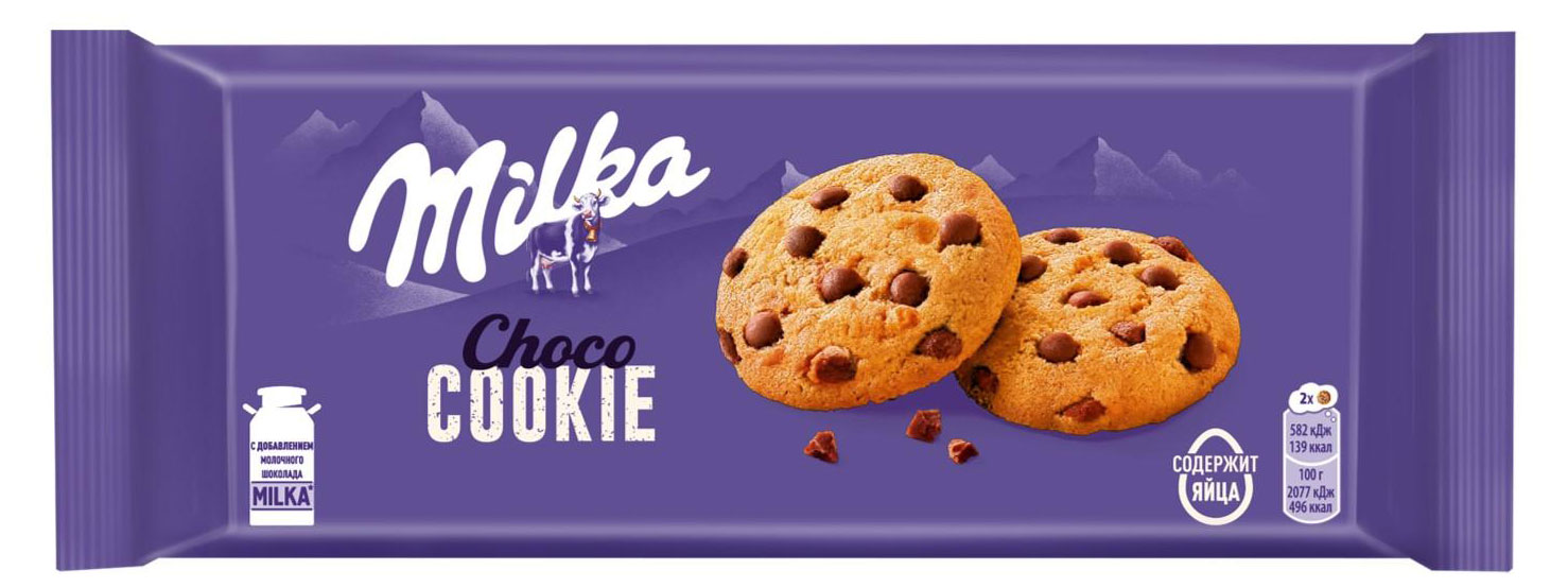 Milka | Печенье сдобное Milka с кусочками молочного шоколада, 126 г